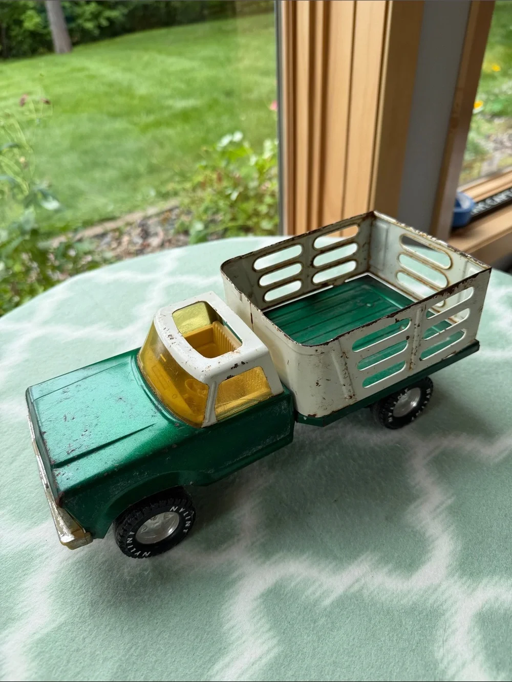 Vintage Nylint Farms Truck Green & White with Yellow Cab 12” long